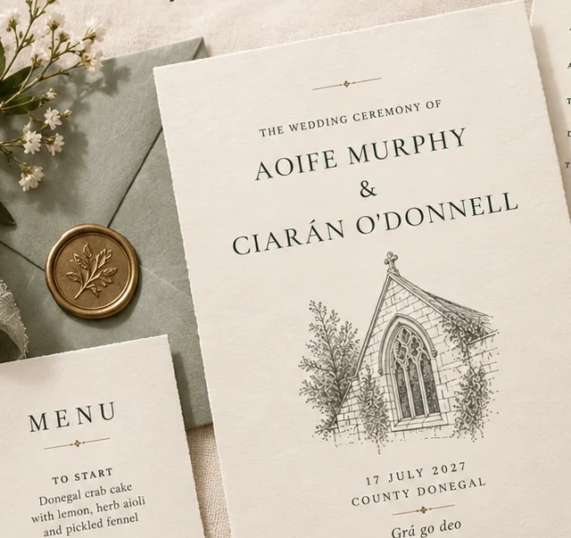 Close-up crop from the existing Irish Romance stationery suite artwork