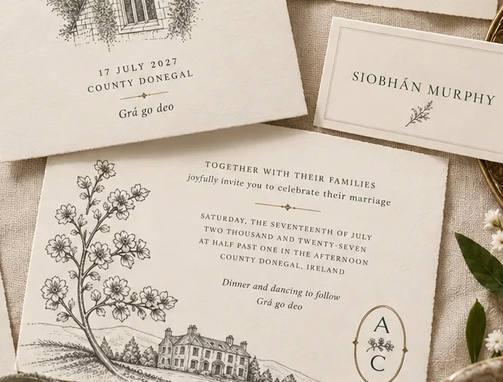 Close-up crop from the existing Irish Romance stationery suite artwork