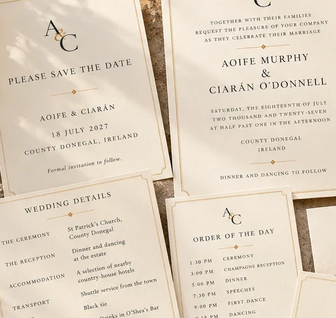 Close-up crop from the existing Premium Classic stationery suite artwork