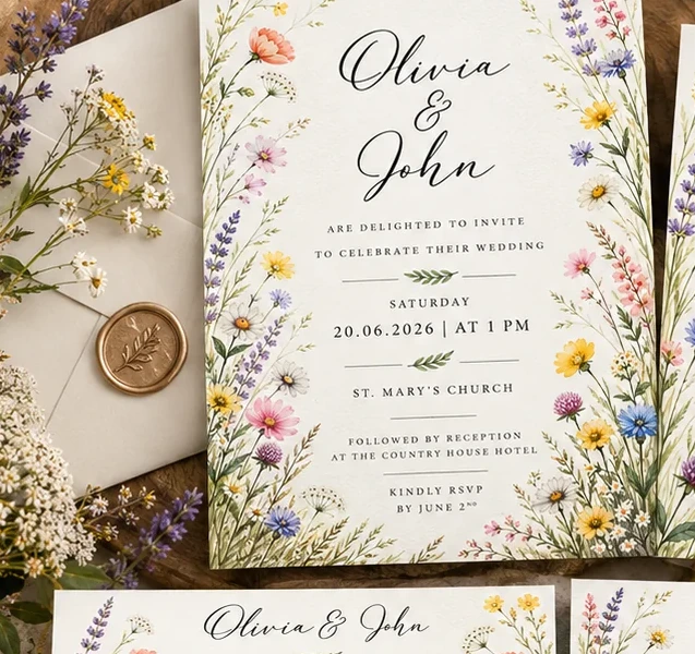 Close-up crop from the existing Wildflower stationery suite artwork